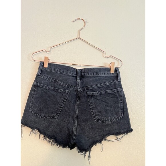 Agolde Parker Shorts Size 25 Black Cut Off Button Fly Raw‎ Hem Distressed $148 - Picture 9 of 11
